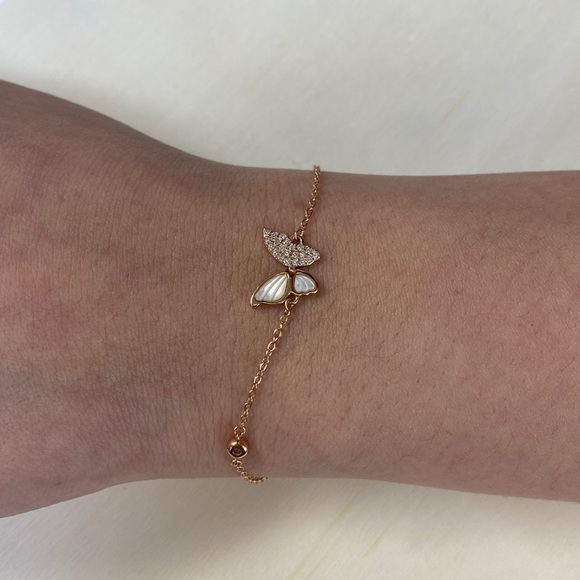 Delicate butterfly bracelet Floating Diamond CZ 925 Sterling Silver Rose Gold - Picture 5 of 5